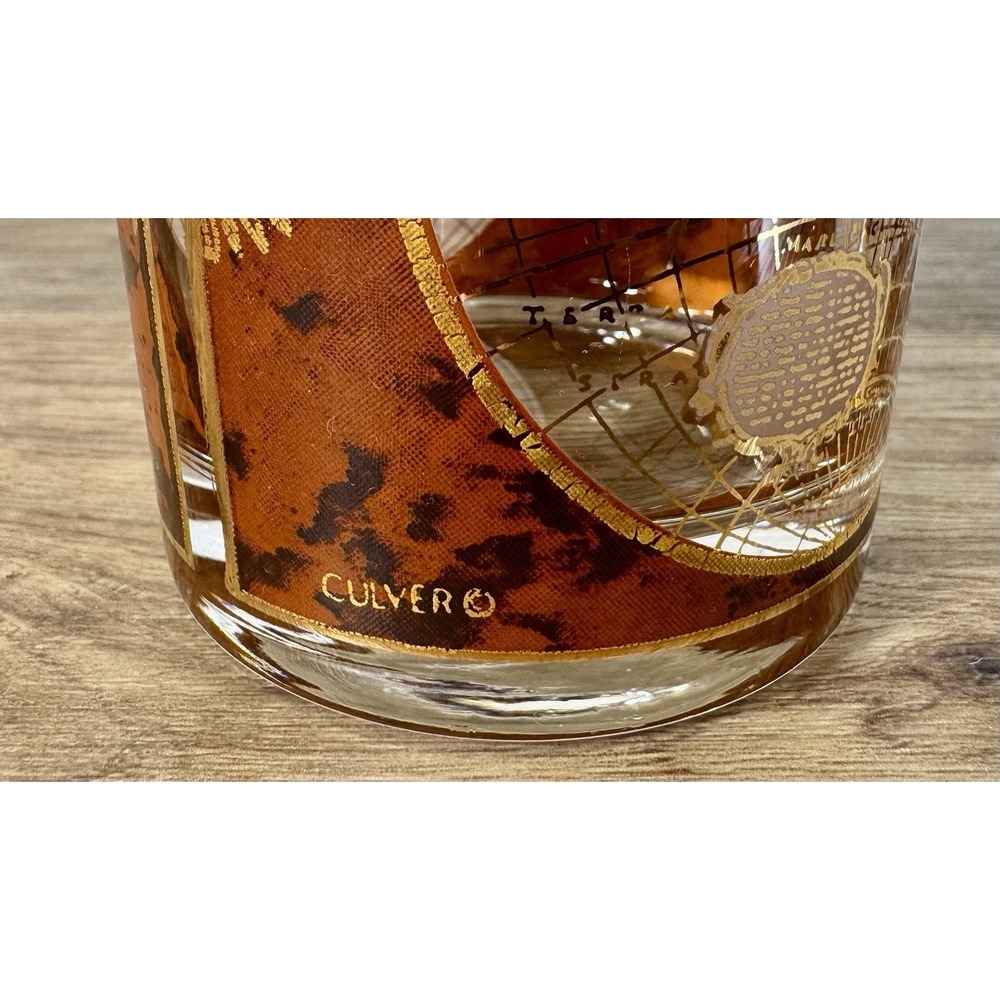Vintage 22K Gold Culver Terrarum Orbis Geographica 2 Glasses Celestial Old World - Picture 8 of 10